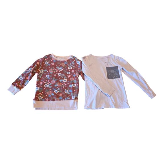 DotDotSmile Girls 8/10 Bundle – Floral Sweatshirt + Unicorn Long Sleeve Tee - Picture 1 of 8
